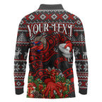 Personalized Bombers Football Christmas Long Sleeve Polo Shirt Australian Football Mascot - Ugly Xmas Pattern Festive