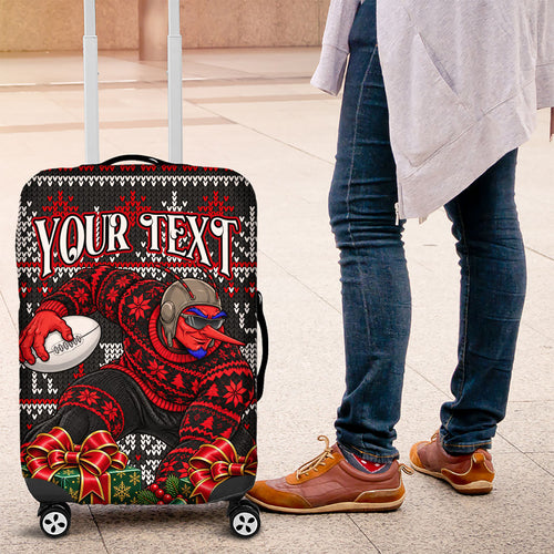 Personalized Bombers Football Christmas Luggage Cover Australian Football Mascot - Ugly Xmas Pattern Festive
