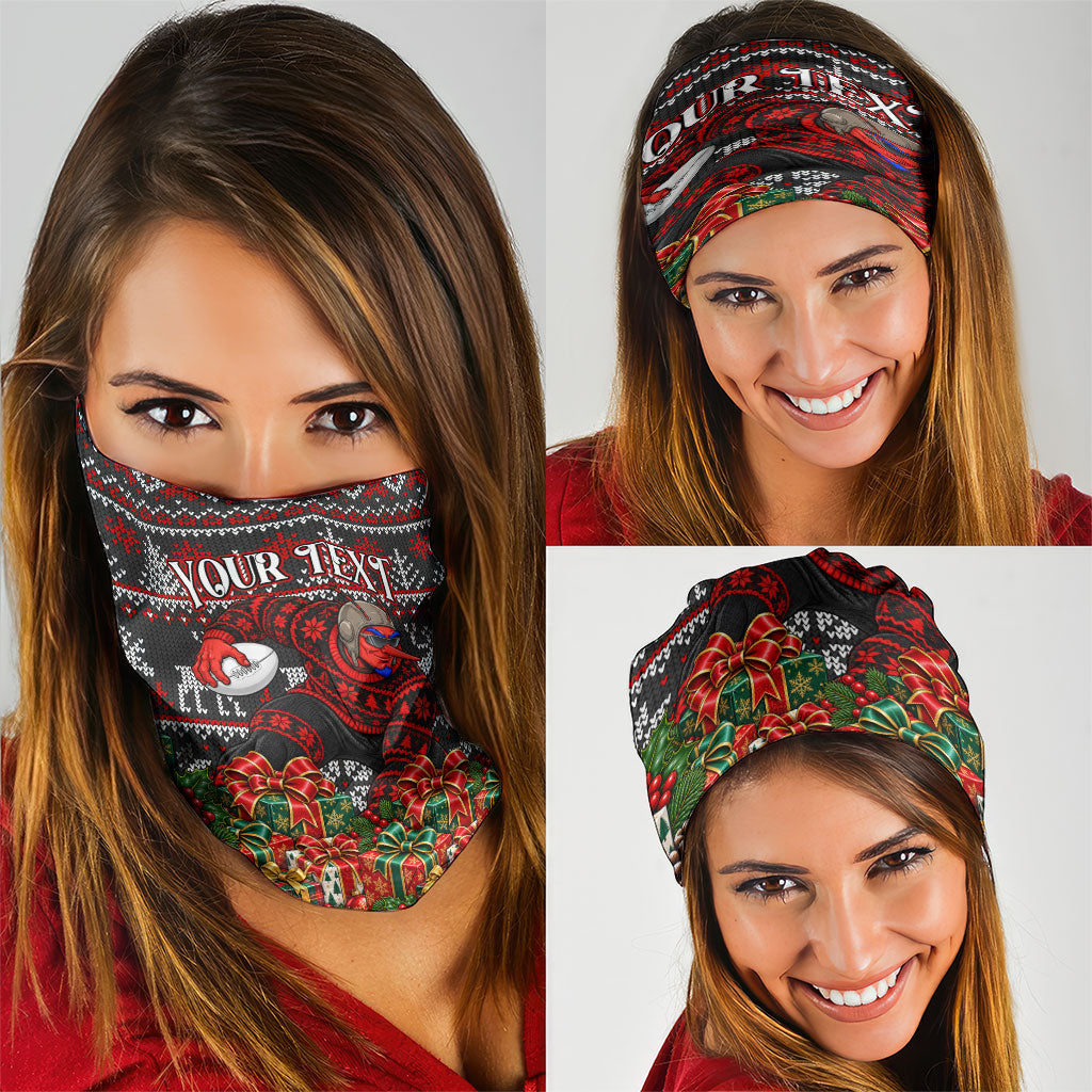 Personalized Bombers Football Christmas Neck Gaiter Australian Football Mascot - Ugly Xmas Pattern Festive