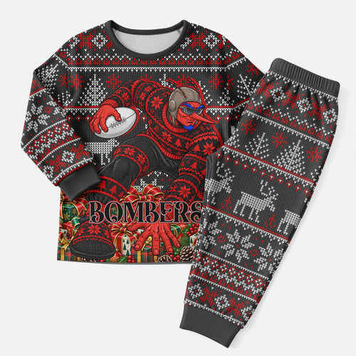 Personalized Bombers Football Christmas Pajama Set Australian Football Mascot - Ugly Xmas Pattern Festive