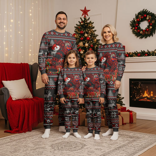 Personalized Bombers Football Christmas Pajama Set Australian Football Mascot - Ugly Xmas Pattern Festive