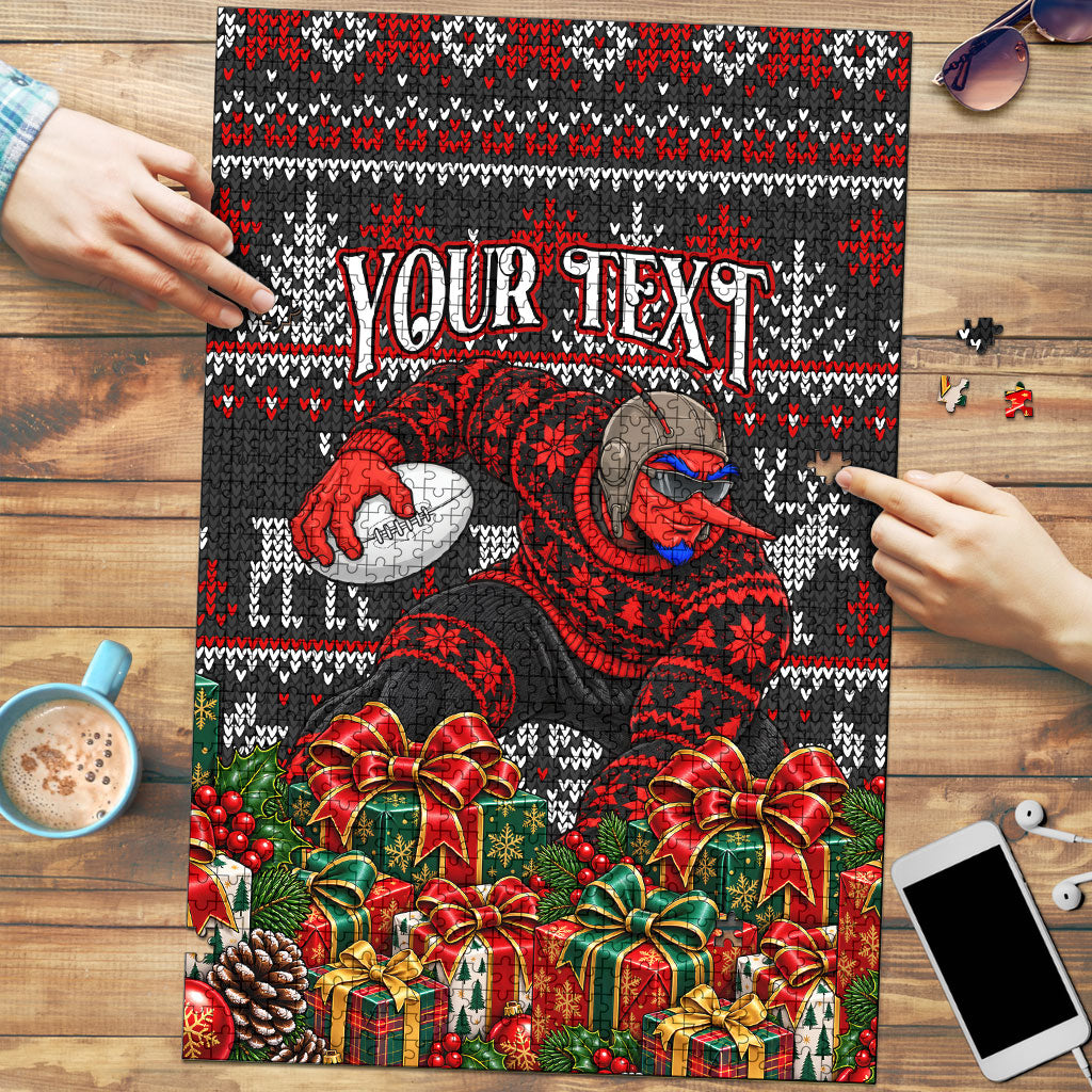Personalized Bombers Football Christmas Puzzle Australian Football Mascot - Ugly Xmas Pattern Festive