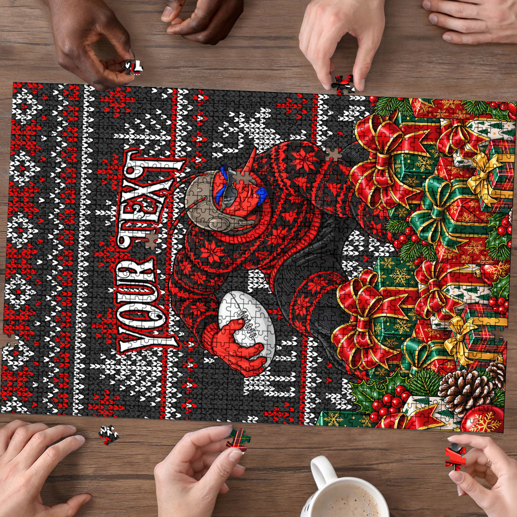 Personalized Bombers Football Christmas Puzzle Australian Football Mascot - Ugly Xmas Pattern Festive