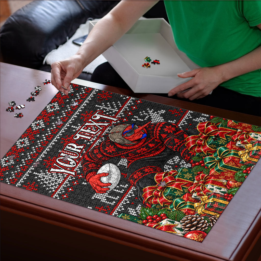 Personalized Bombers Football Christmas Puzzle Australian Football Mascot - Ugly Xmas Pattern Festive