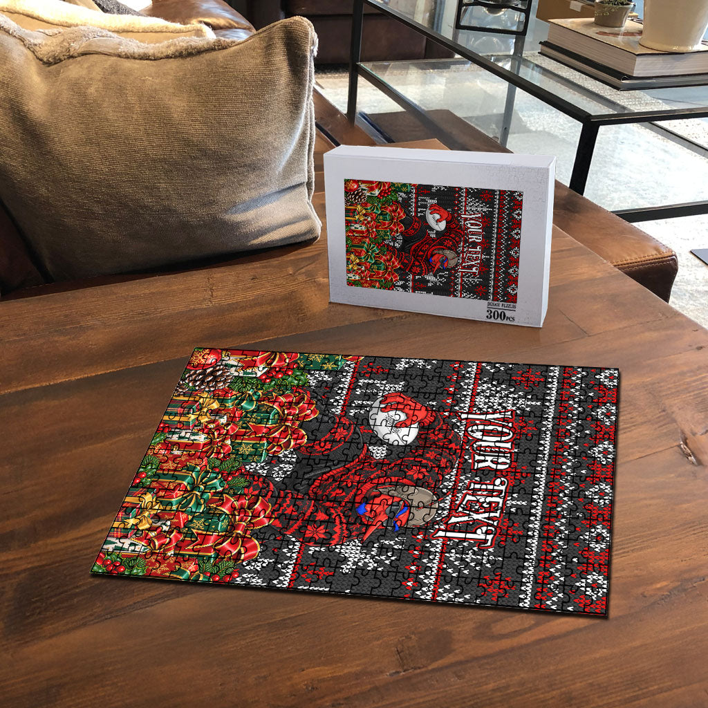 Personalized Bombers Football Christmas Puzzle Australian Football Mascot - Ugly Xmas Pattern Festive
