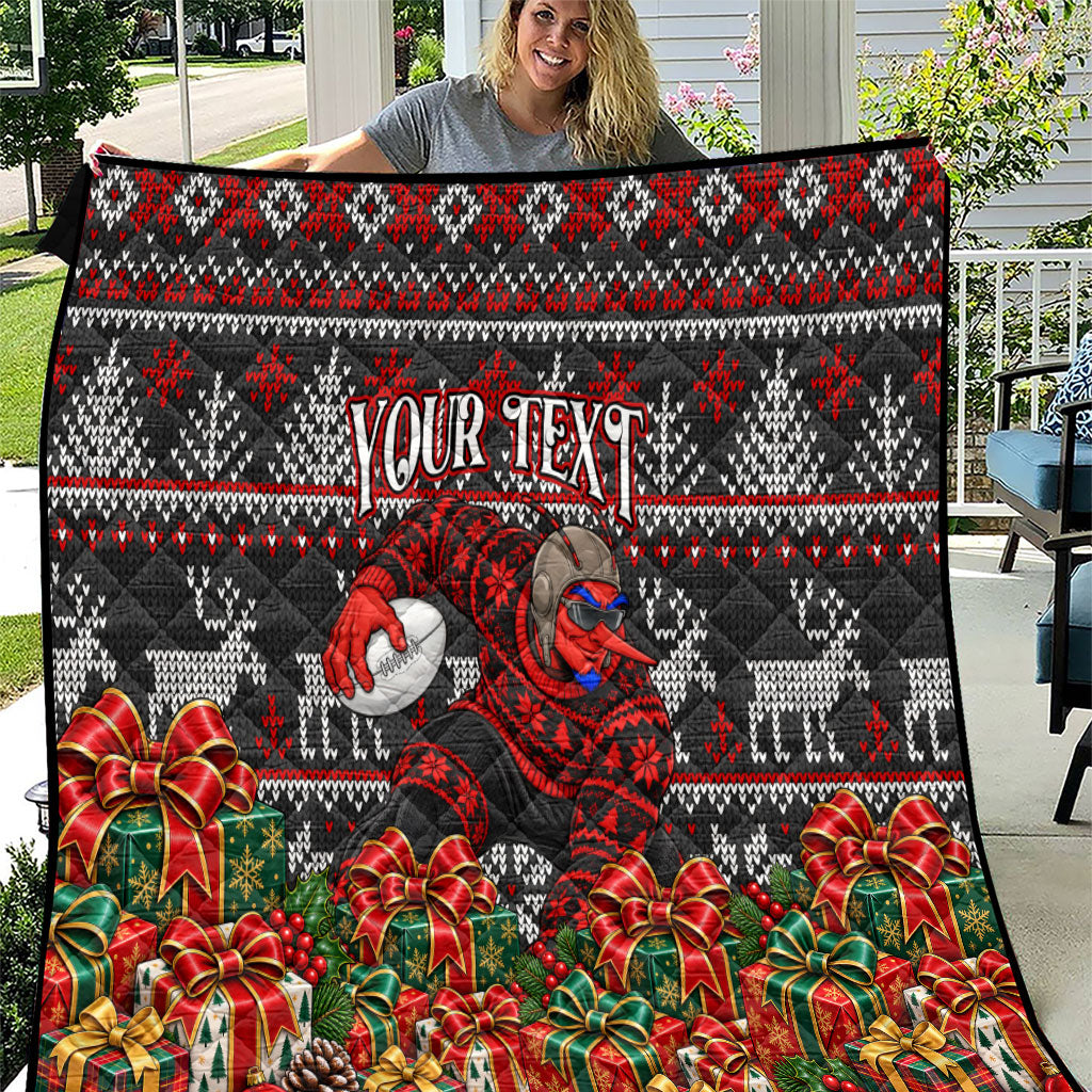 Personalized Bombers Football Christmas Quilt Australian Football Mascot - Ugly Xmas Pattern Festive