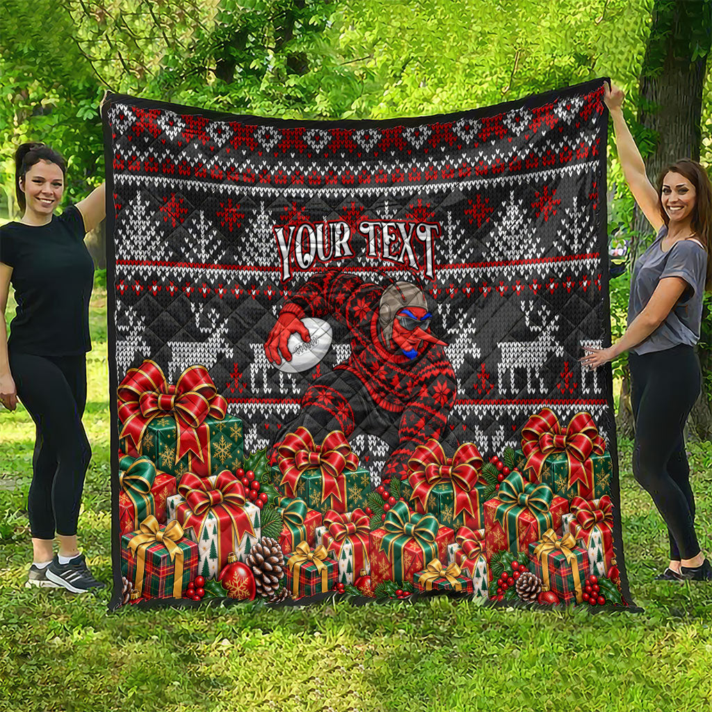 Personalized Bombers Football Christmas Quilt Australian Football Mascot - Ugly Xmas Pattern Festive