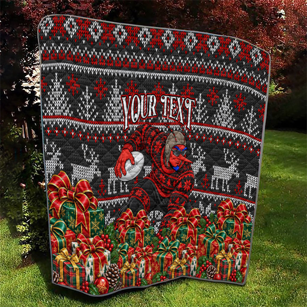 Personalized Bombers Football Christmas Quilt Australian Football Mascot - Ugly Xmas Pattern Festive