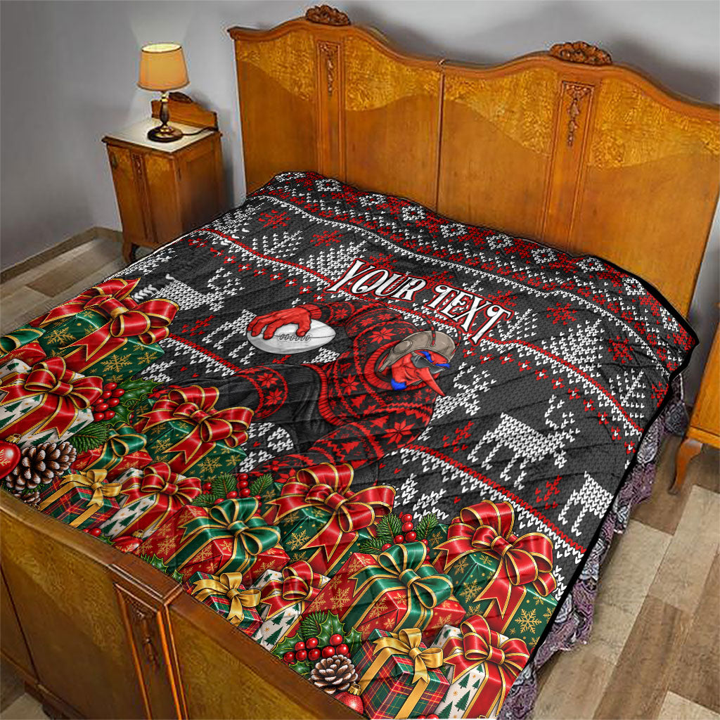 Personalized Bombers Football Christmas Quilt Australian Football Mascot - Ugly Xmas Pattern Festive