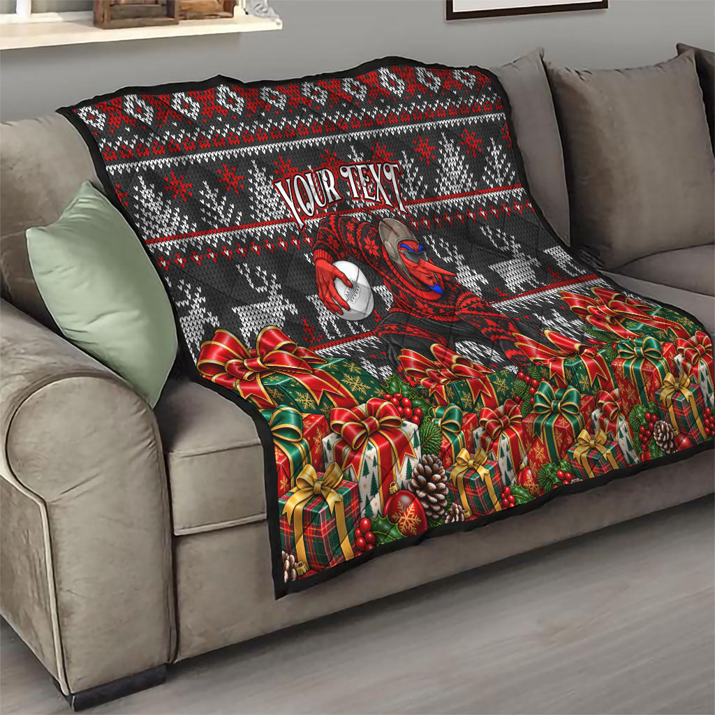 Personalized Bombers Football Christmas Quilt Australian Football Mascot - Ugly Xmas Pattern Festive
