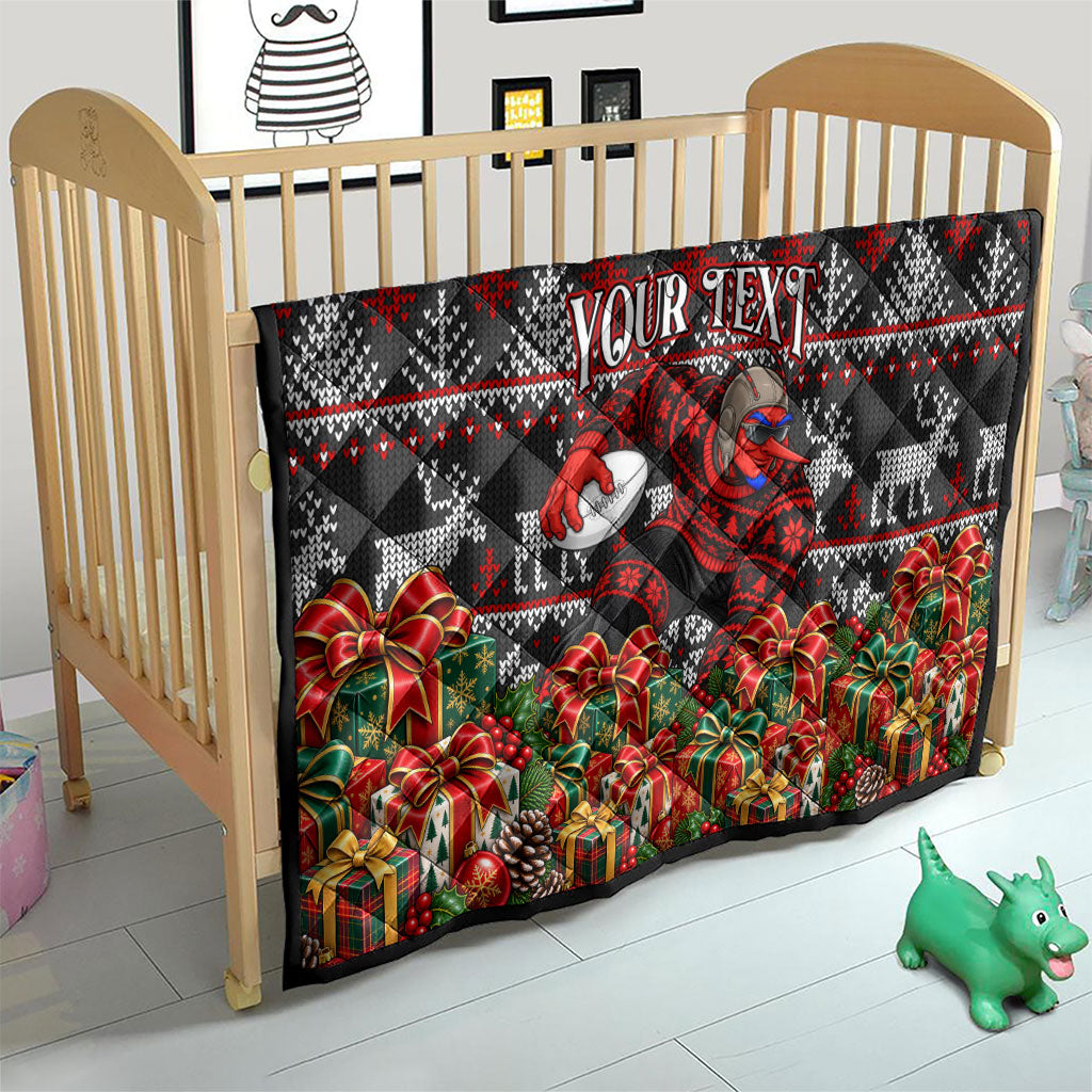Personalized Bombers Football Christmas Quilt Australian Football Mascot - Ugly Xmas Pattern Festive
