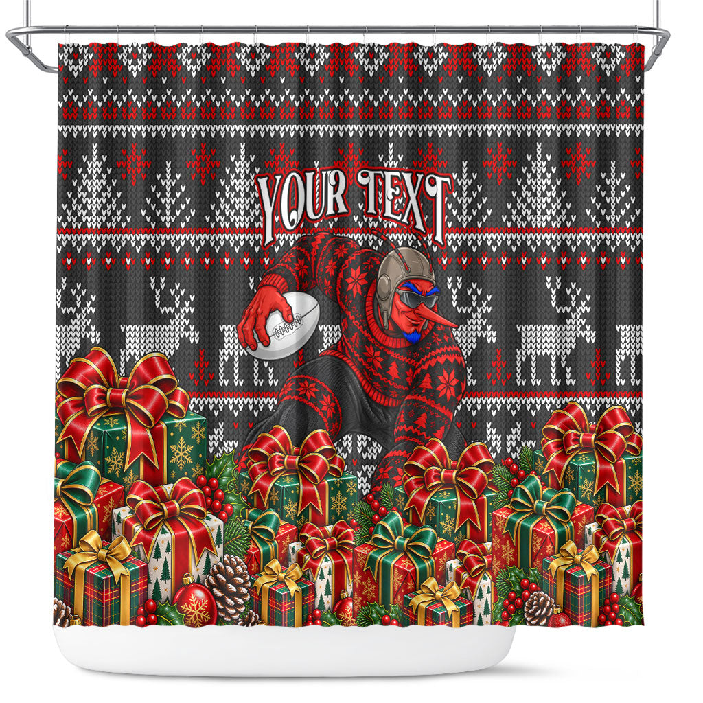 Personalized Bombers Football Christmas Shower Curtain Australian Football Mascot - Ugly Xmas Pattern Festive
