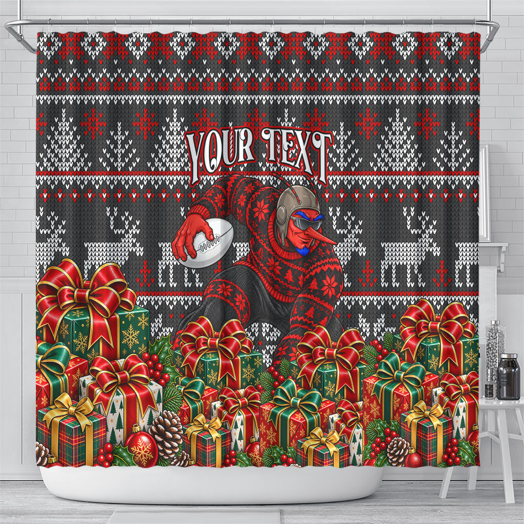 Personalized Bombers Football Christmas Shower Curtain Australian Football Mascot - Ugly Xmas Pattern Festive