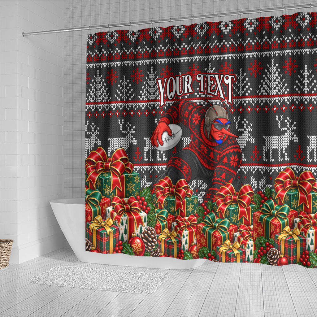 Personalized Bombers Football Christmas Shower Curtain Australian Football Mascot - Ugly Xmas Pattern Festive