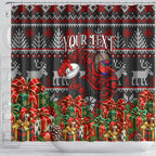 Personalized Bombers Football Christmas Shower Curtain Australian Football Mascot - Ugly Xmas Pattern Festive