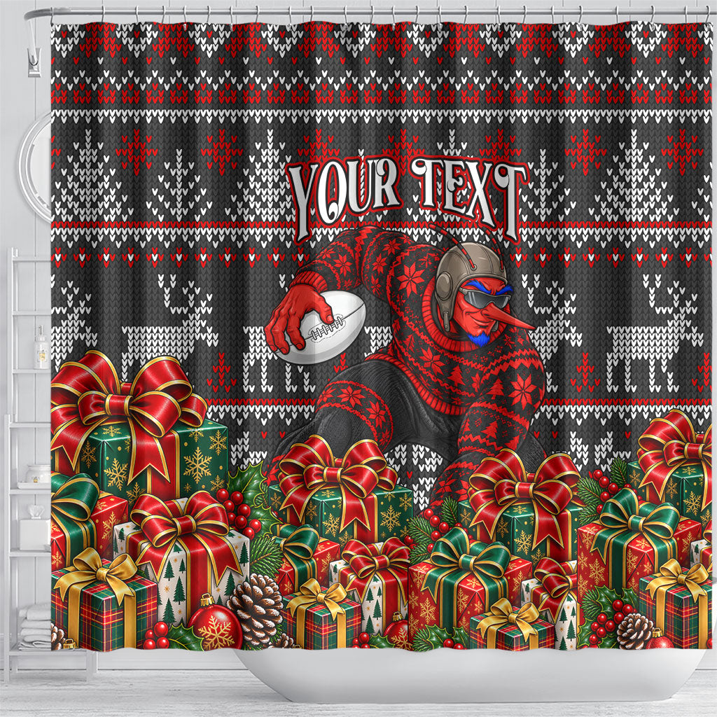 Personalized Bombers Football Christmas Shower Curtain Australian Football Mascot - Ugly Xmas Pattern Festive