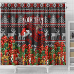 Personalized Bombers Football Christmas Shower Curtain Australian Football Mascot - Ugly Xmas Pattern Festive
