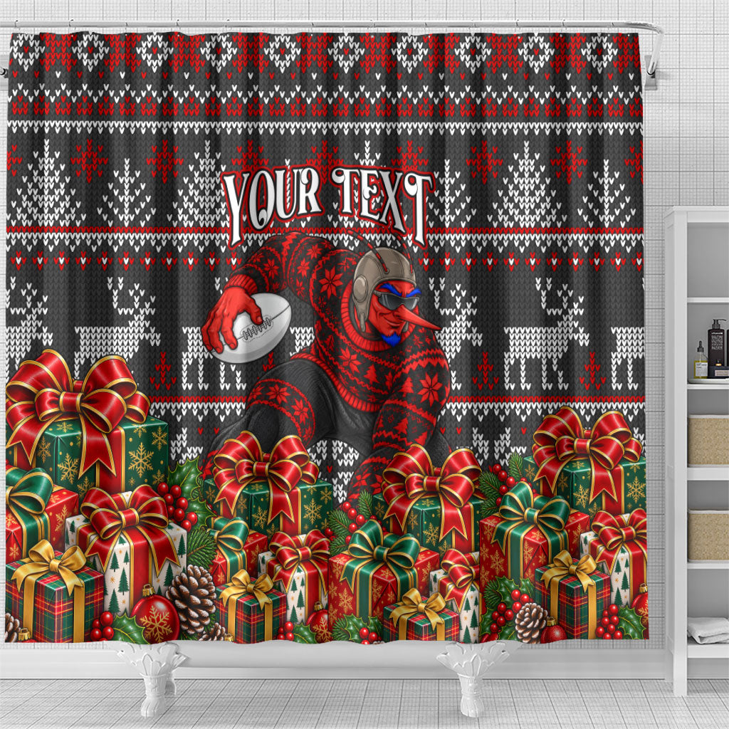 Personalized Bombers Football Christmas Shower Curtain Australian Football Mascot - Ugly Xmas Pattern Festive