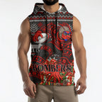 Personalized Bombers Football Christmas Sleeveless Hoodie Australian Football Mascot - Ugly Xmas Pattern Festive