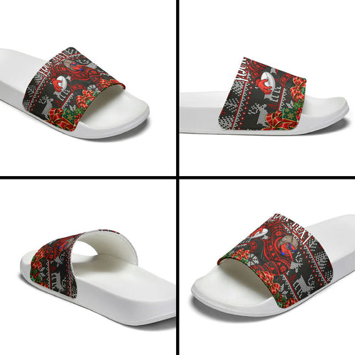 Personalized Bombers Football Christmas Slide Sandals Australian Football Mascot - Ugly Xmas Pattern Festive