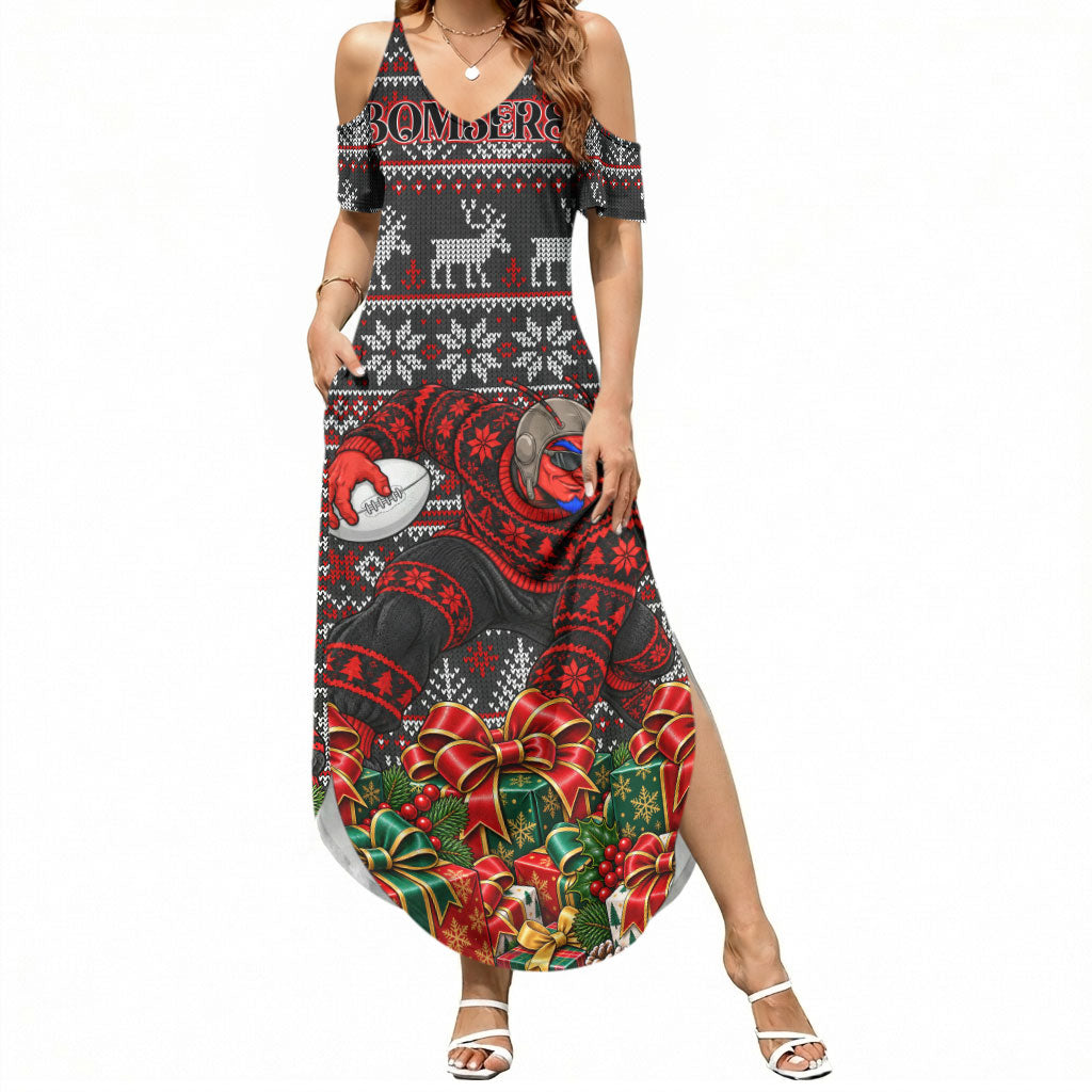 Personalized Bombers Football Christmas Summer Maxi Dress Australian Football Mascot - Ugly Xmas Pattern Festive