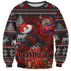 Personalized Bombers Football Christmas Sweatshirt Australian Football Mascot - Ugly Xmas Pattern Festive