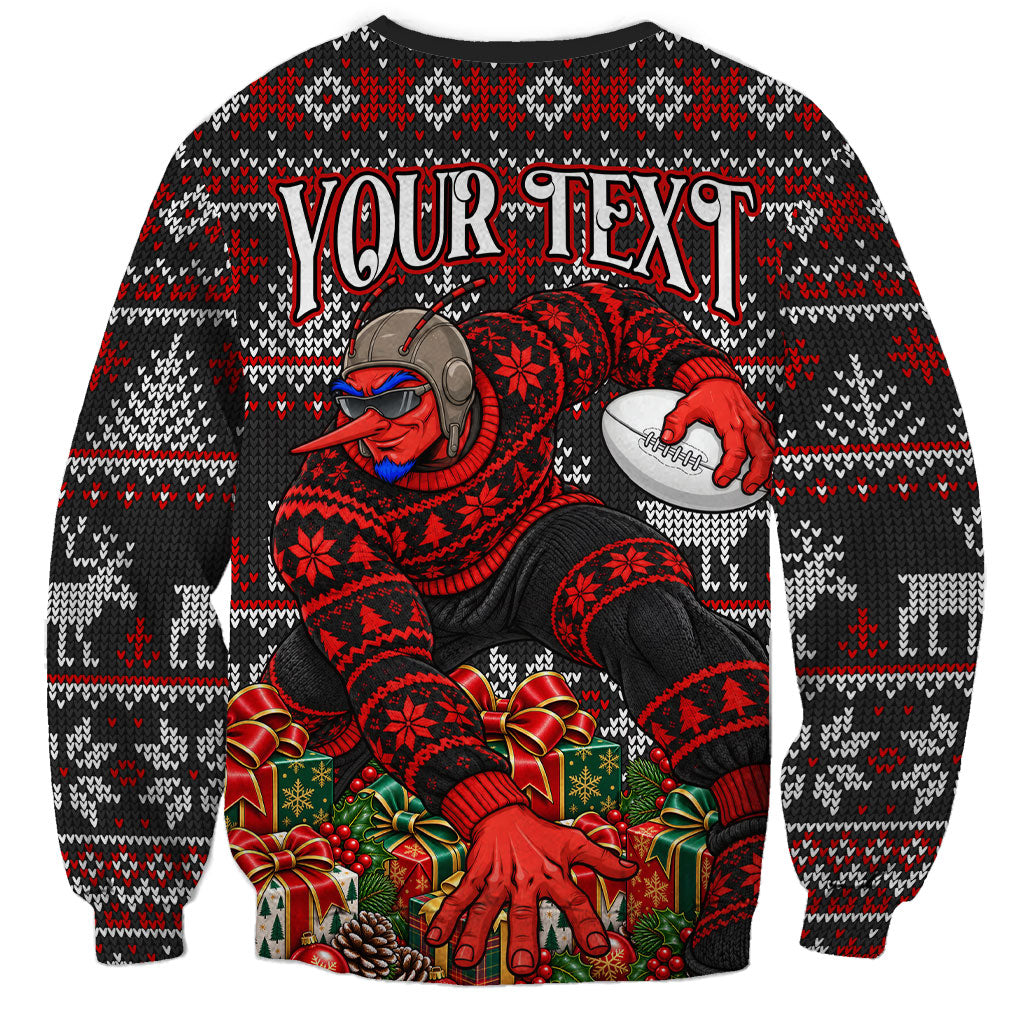 Personalized Bombers Football Christmas Sweatshirt Australian Football Mascot - Ugly Xmas Pattern Festive