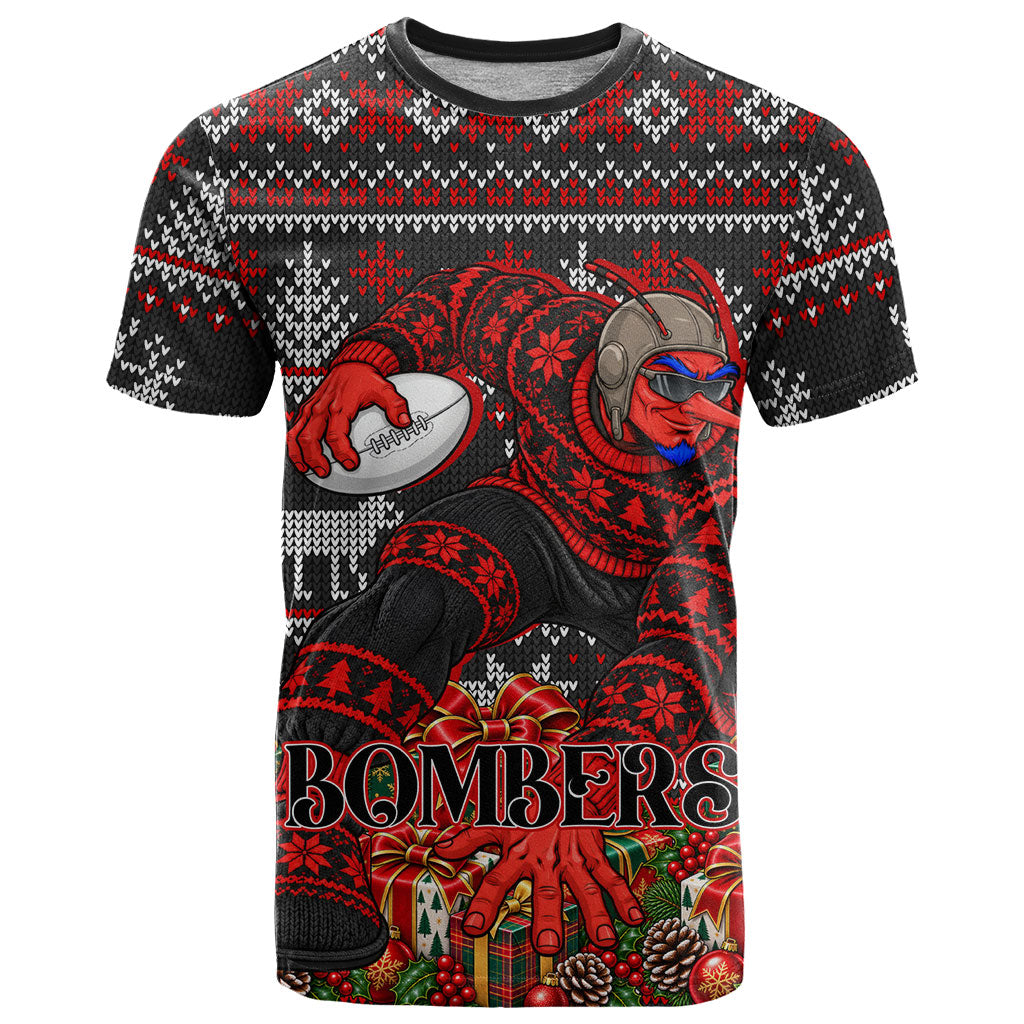 Personalized Bombers Football Christmas T Shirt Australian Football Mascot - Ugly Xmas Pattern Festive