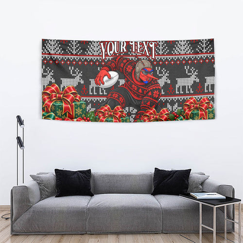 Personalized Bombers Football Christmas Tapestry Australian Football Mascot - Ugly Xmas Pattern Festive