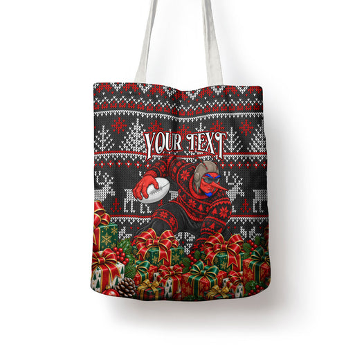 Personalized Bombers Football Christmas Tote Bag Australian Football Mascot - Ugly Xmas Pattern Festive