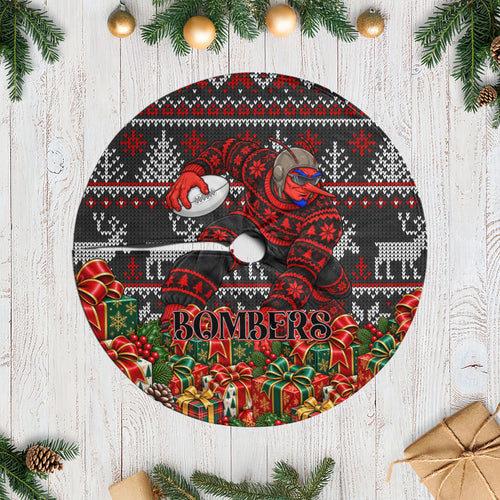 Bombers Football Christmas Tree Skirt Australian Football Mascot - Ugly Xmas Pattern Festive