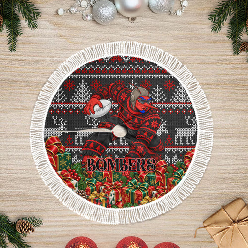 Bombers Football Christmas Tree Skirt Australian Football Mascot - Ugly Xmas Pattern Festive