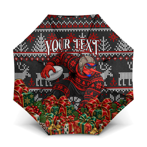 Personalized Bombers Football Christmas Umbrella Australian Football Mascot - Ugly Xmas Pattern Festive