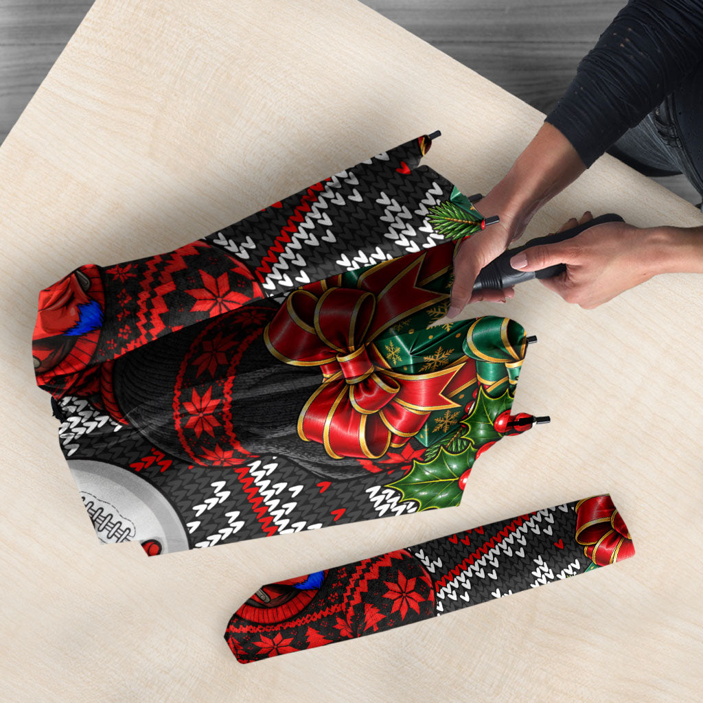 Personalized Bombers Football Christmas Umbrella Australian Football Mascot - Ugly Xmas Pattern Festive