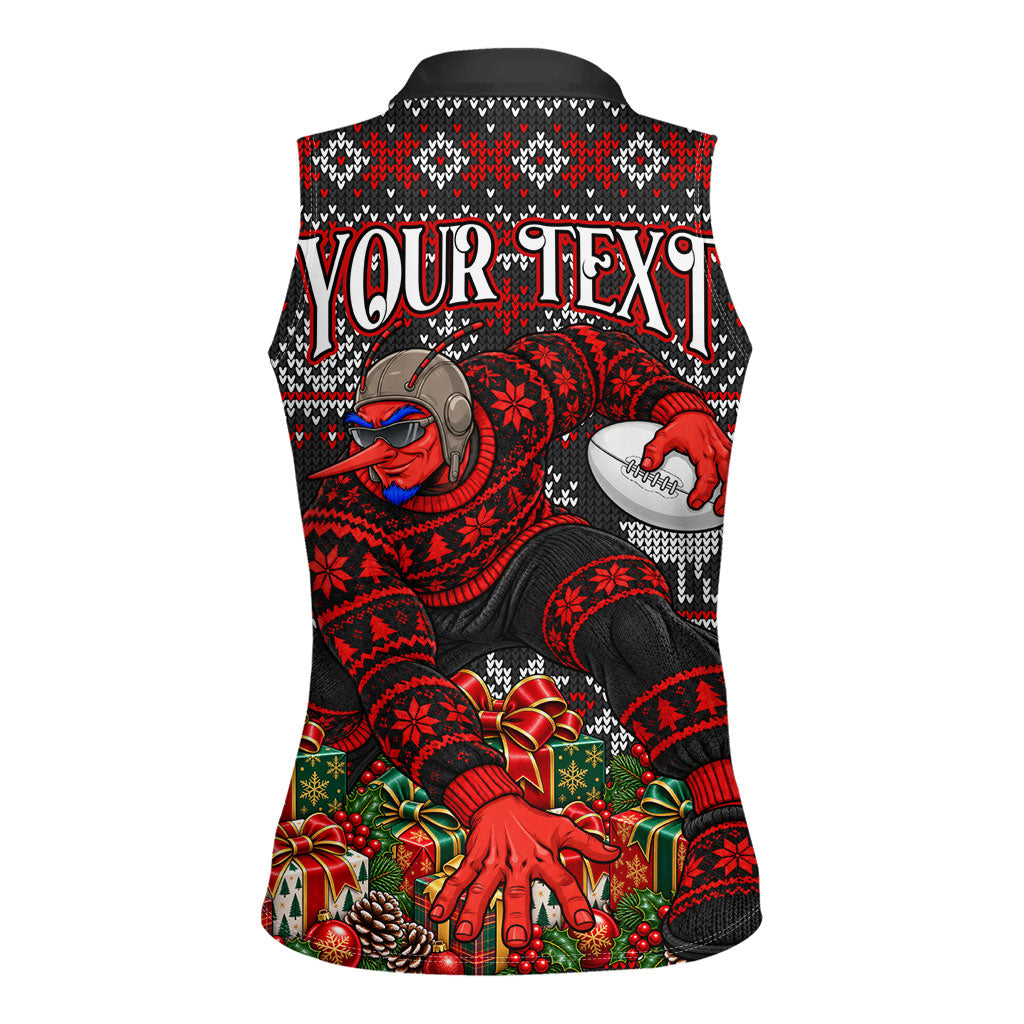 Personalized Bombers Football Christmas Women Sleeveless Polo Shirt Australian Football Mascot - Ugly Xmas Pattern Festive