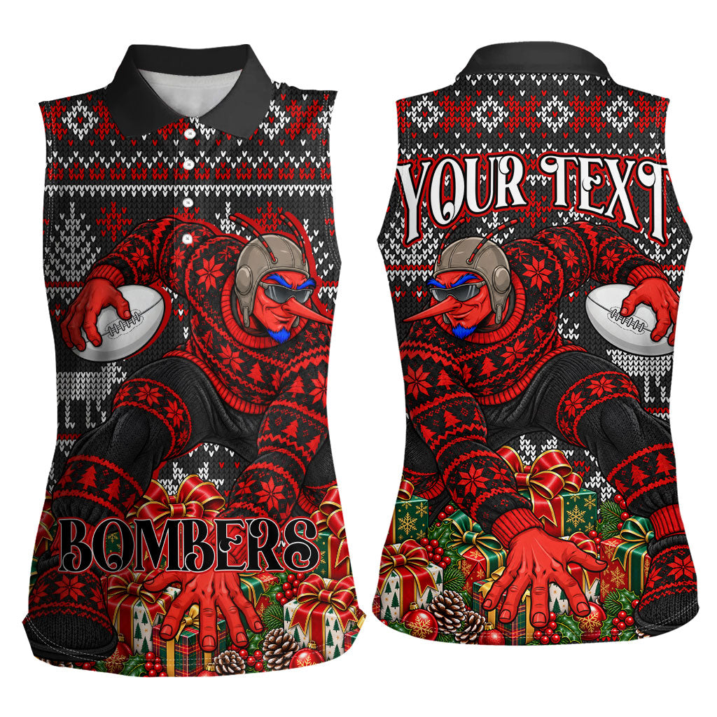 Personalized Bombers Football Christmas Women Sleeveless Polo Shirt Australian Football Mascot - Ugly Xmas Pattern Festive