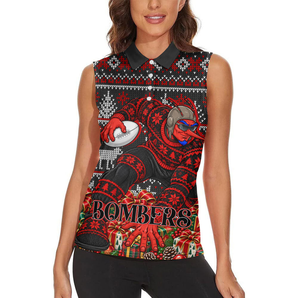 Personalized Bombers Football Christmas Women Sleeveless Polo Shirt Australian Football Mascot - Ugly Xmas Pattern Festive