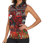 Personalized Bombers Football Christmas Women Sleeveless Polo Shirt Australian Football Mascot - Ugly Xmas Pattern Festive