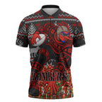 Personalized Bombers Football Christmas Zipper Polo Shirt Australian Football Mascot - Ugly Xmas Pattern Festive