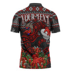 Personalized Bombers Football Christmas Zipper Polo Shirt Australian Football Mascot - Ugly Xmas Pattern Festive