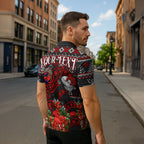 Personalized Bombers Football Christmas Zipper Polo Shirt Australian Football Mascot - Ugly Xmas Pattern Festive