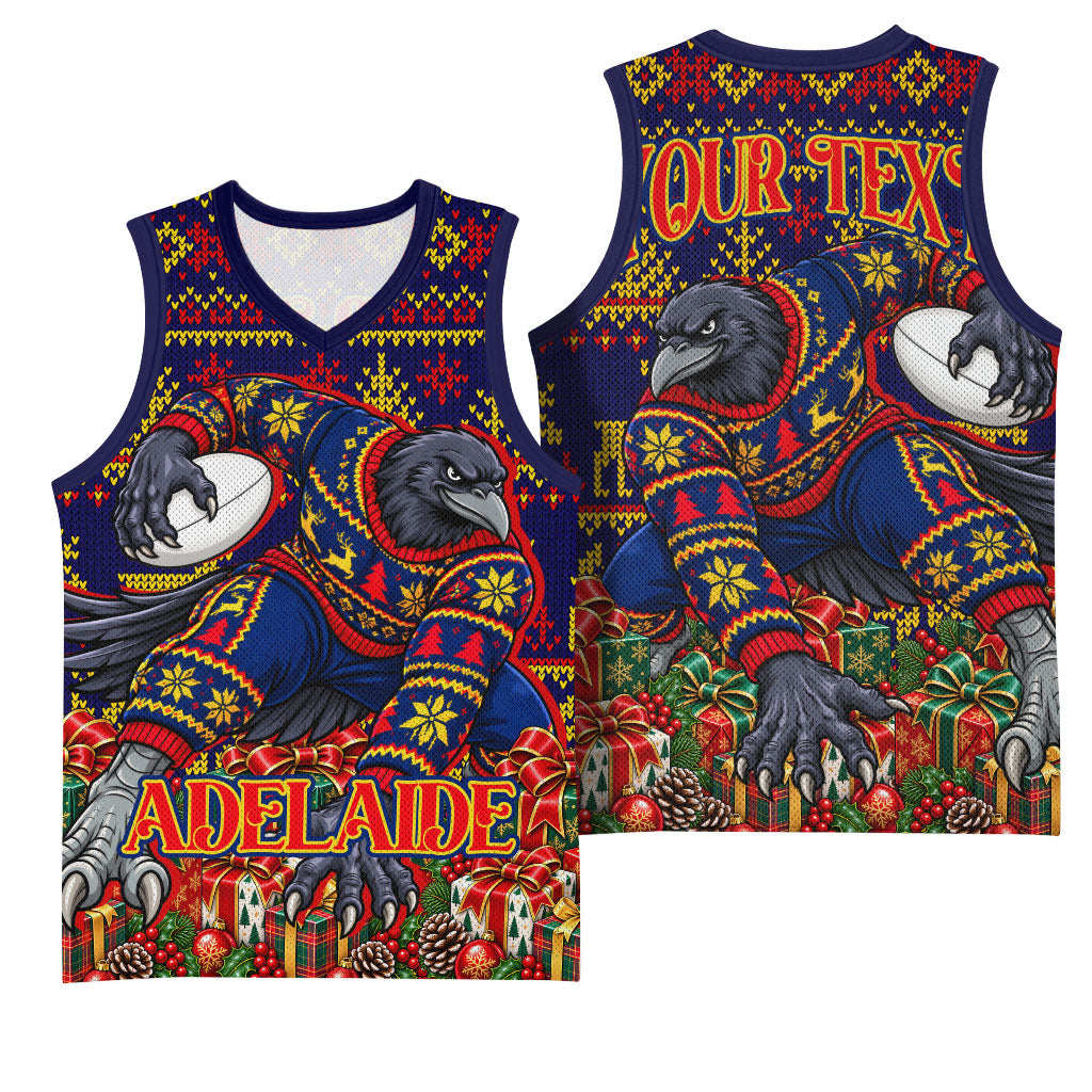 Personalized Adelaide Football Christmas Basketball Jersey Australian Football Mascot - Ugly Xmas Pattern Festive