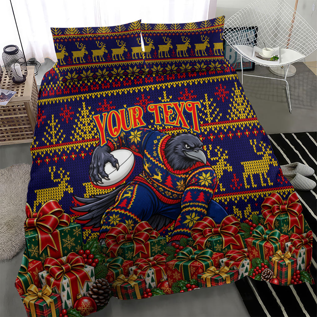 Personalized Adelaide Football Christmas Bedding Set Australian Football Mascot - Ugly Xmas Pattern Festive