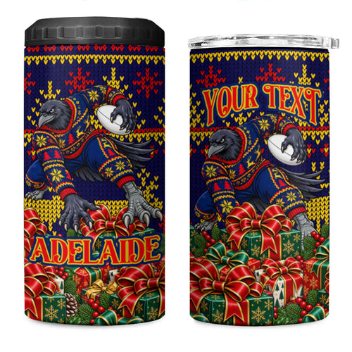 Personalized Adelaide Football Christmas 4 in 1 Can Cooler Tumbler Australian Football Mascot - Ugly Xmas Pattern Festive