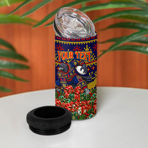 Personalized Adelaide Football Christmas 4 in 1 Can Cooler Tumbler Australian Football Mascot - Ugly Xmas Pattern Festive