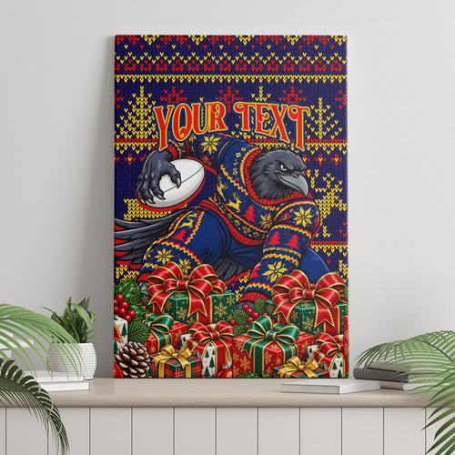 Personalized Adelaide Football Christmas Canvas Wall Art Australian Football Mascot - Ugly Xmas Pattern Festive