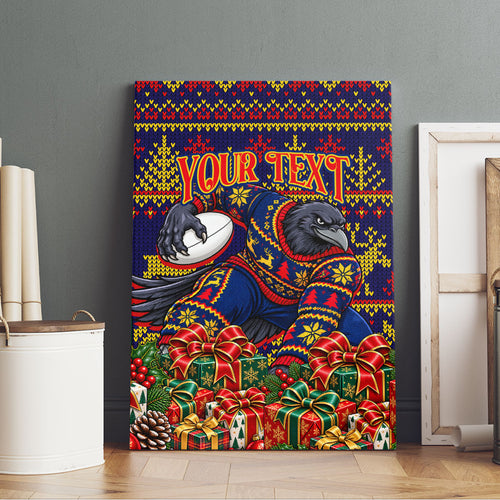 Personalized Adelaide Football Christmas Canvas Wall Art Australian Football Mascot - Ugly Xmas Pattern Festive