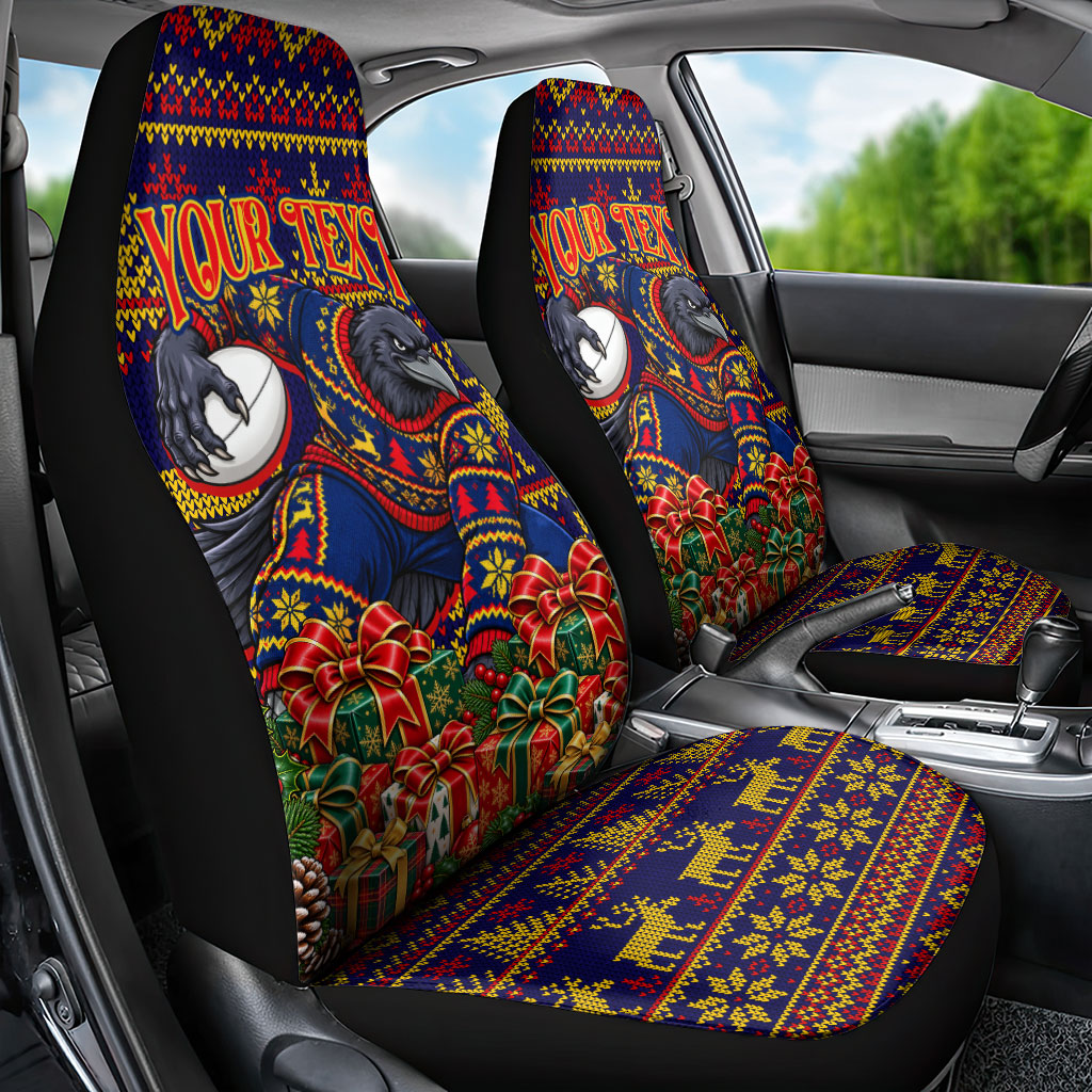 Personalized Adelaide Football Christmas Car Seat Cover Australian Football Mascot - Ugly Xmas Pattern Festive