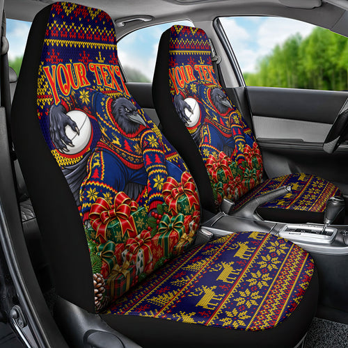 Personalized Adelaide Football Christmas Car Seat Cover Australian Football Mascot - Ugly Xmas Pattern Festive