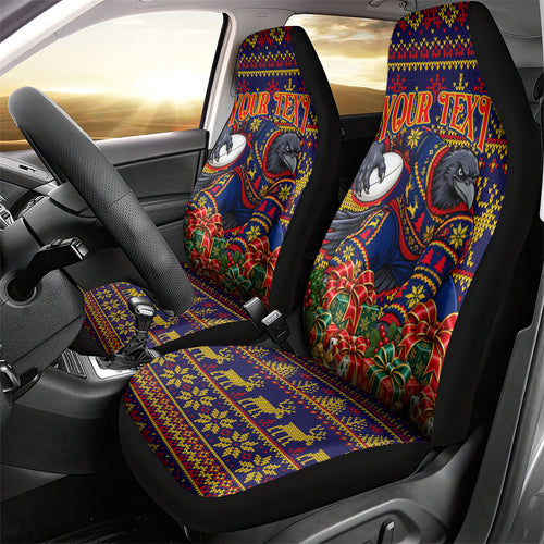 Personalized Adelaide Football Christmas Car Seat Cover Australian Football Mascot - Ugly Xmas Pattern Festive
